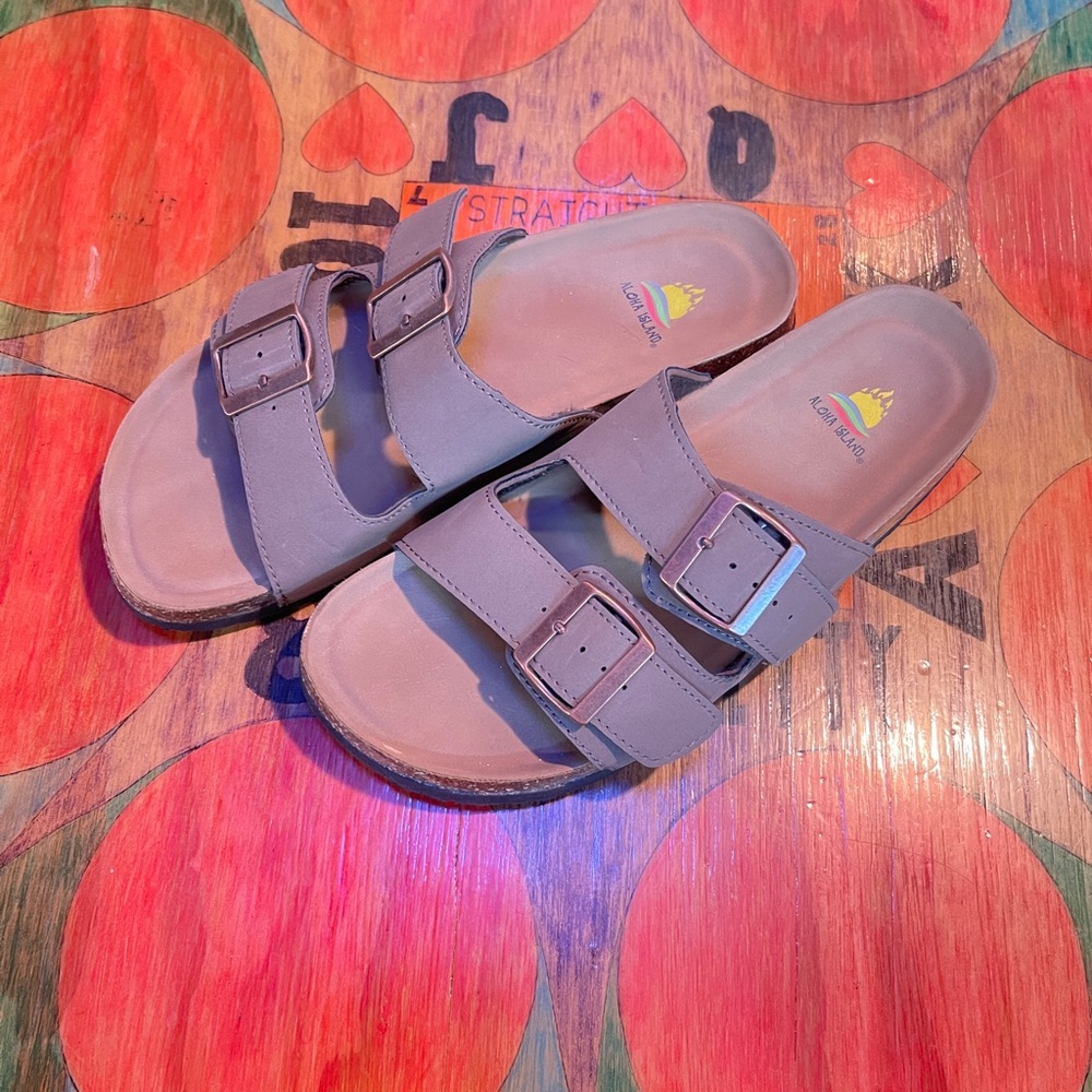 Aloha Island Women's Slip-on Sandals Buckle Adjustment Brown Size 10